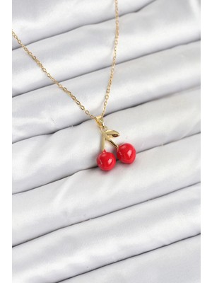 Buğz 316L Çelik Zincir Gold Renk Kiraz Model Kadın Kolye