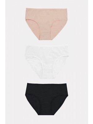 MiraLive Büyük Beden Pamuklu Siyah Beyaz Ten Rengi 3'lü Külot