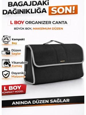 E-BİZ Oto Bagaj Organizer Bagaj Çantası L Boy Kaymaz Cırt Bantlı Velur Kompakt Düzenleyici