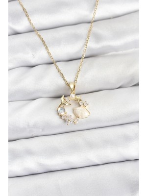 Buğz 316L Çelik Zincir Gold Renk Deniz Tema Model Zirkon Taşlı Kadın Kolye