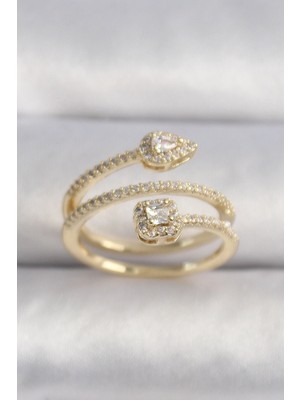 Buğz Pirinç Gold Renk Zirkon Taşlı Ok Model Vıp Seri Kadın Yüzük