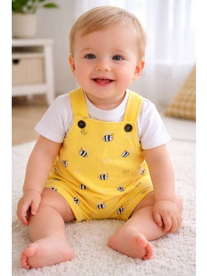 Aydede Kids Kırmızı Uğur Böceği Desenli Bebek Salopet Takım %100 Pamuk Yazlık Şortlu Tulum