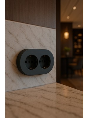 Buğz Antrasit Renk Ikili Topraklı Priz – Modern Sıva Üstü Duvar Prizi, Lüks Dekoratif Elektrik Priz