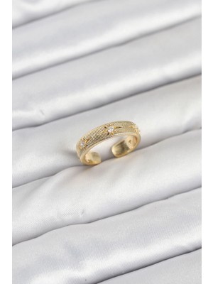 Buğz Pirinç Gold Renk Zirkon Taşlı Kutup Yıldızı Model Kadın Yüzük