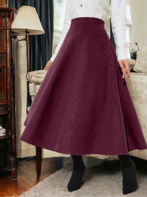 Moda Morfo Fermuarlı Kaşe Çan Etek -Bordo