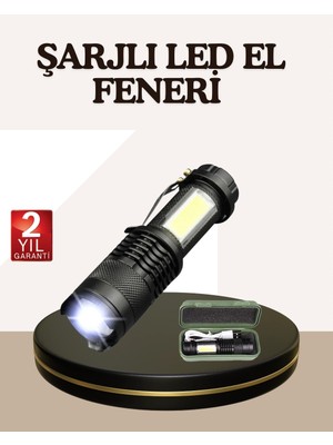 Buğz Küçük Boy Şarjlı LED El Feneri Taşınabilir Klipsli