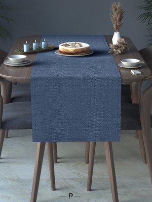 Perle Perle Home Keten Dokulu Runner Indigo Renk Dekoratif Şık Runner Örtü