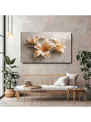 Artprinta Bej Tonlu Çiçekler Panoramik Kanvas Tablo – Doğal Zarafet ve Modern Şıklık