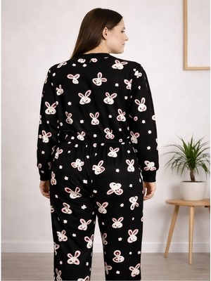 Miss Adella Kadın Düğmeli 4 Mevsim Dik Yaka Ince Desenli Eşofman Pijama Takımı