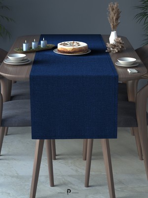 Perle Perle Home Keten Dokulu Runner Lacivert Renk Dekoratif Şık Runner Örtü