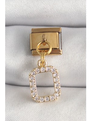 Buğz 316L Çelik Gold Renk Sallantı Kare Zirkon Taşlı Nomination Charm