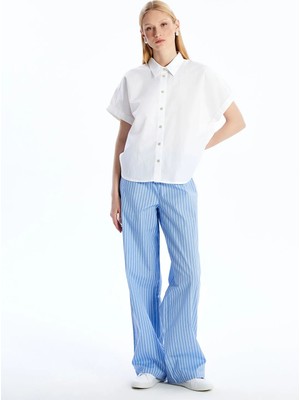 Lc Waikiki Yeni Sezon Beli Lastikli Çizgili Poplin Kadın Pantolon