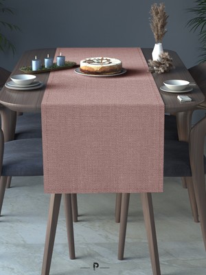 Perle Perle Home Keten Dokulu Runner Açık Pembe Renk Dekoratif Şık Runner Örtü
