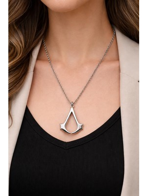 Herşey Nota Assassin's Creed Sembol Kolye Gümüş Renk 60 cm Zincir Unisex Yetişkin