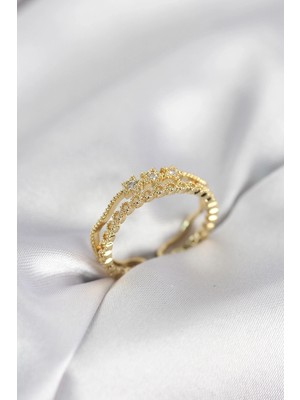Buğz Gold Renk Minimal Yıldızlı Model Kadın Yüzük