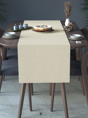 Perle Perle Home Keten Dokulu Runner Ekru Renk Dekoratif Şık Runner Örtü