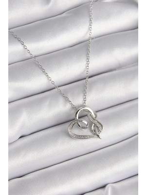 Buğz 316L Çelik Gümüş Renk Zincir Zirkon Taş Detaylı Kalp Model Sonsuzluk Detay Kadın Kolye