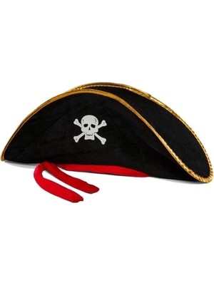 Buğz Yetişkin Boy Kadife Jack Sparrow Denizci Kaptan Jack Korsan Şapkası 50X20 cm