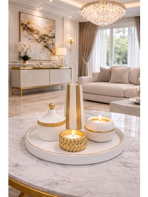 Nox Atelier Gold Detaylı Modern Dekoratif Mumluk ve Vazo Seti – Lüks Salon Dekoru