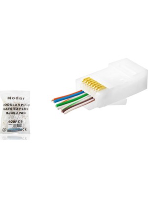 Skygo Cat6 Ez RJ45 Konnektör - 100 Adet Beyaz / Ekonomik Poşet Paket ND2414