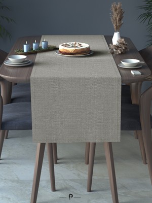 Perle Perle Home Keten Dokulu Runner Açık Gri Renk Dekoratif Şık Runner Örtü