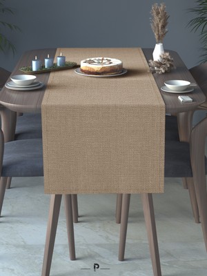 Perle Perle Home Keten Dokulu Runner Bej Renk Dekoratif Şık Runner Örtü