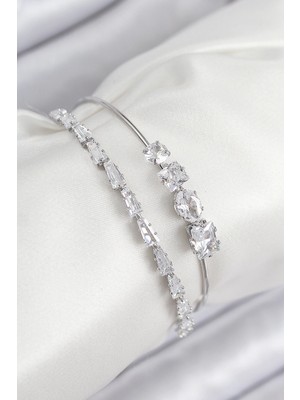 Uravas Store Pirinç Zirkon Taşlı Su Yolu Model Gümüş Renk Kadın Bileklik