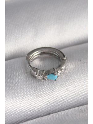 Buğz 316L Çelik Gümüş Renk Zirkon Taşlı Mavi Boncuk Detay Tragus Piercing