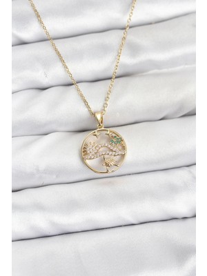 Buğz 316L Çelik Zincir Gold Renk Şans Kolyesi Model Zirkon Taşlı Kadın Kolye