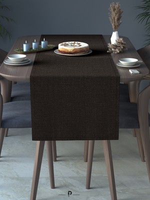 Perle Perle Home Keten Dokulu Runner Antrasit Renk Dekoratif Şık Runner Örtü