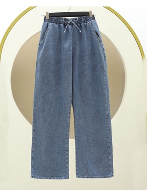 Moda Morfo Beli Lastikli Cepli Bol Paça Kot Pantolon   -Tint