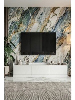 Bagax Modern Beyaz Tv Ünitesi 180 cm Çok Amaçlı Dolap Raflı Televizyon Sehpası Minimal Tasarım