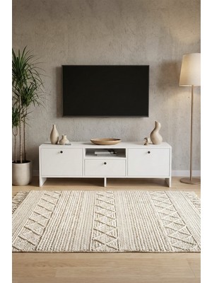 Bagax Beyaz Tv Ünitesi | Kapaklı Tasarım, Orta Raflı 43*50*55 Inç Ekran Uyumlu - 140 cm