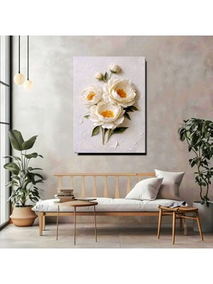Artprinta Beyaz Çiçekli 3D Efekt Kanvas Tablo – Doğal Şıklığın Sade Yansıması