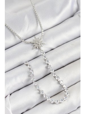 Buğz Pirinç Zirkon Taşlı Kutup Yıldızı Model Gold Renk Y Kolye