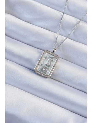 Buğz 316L Çelik Zincir Gümüş Renk Zirkon Taşlı Çerçeveli Tarot Kolye