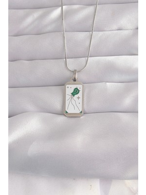 Buğz 316L Çelik Gümüş Renk Beyaz Mineli Tarot Kolye