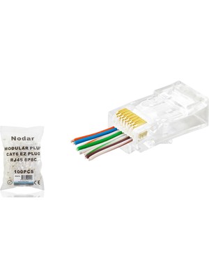 Skygo Cat6 Ez RJ45 Konnektör - 100 Adet Şeffaf / Ekonomik Poşet Paket ND2415