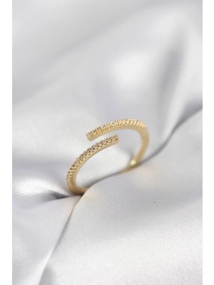 Buğz Gold Renk Zirkon Taşlı Yılan Tarz Kadın Yüzük