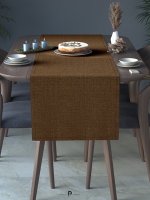 Perle Perle Home Keten Dokulu Runner Sütlü Kahverengi Renk Dekoratif Şık Runner Örtü