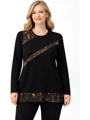 Mutlu City Kadın Orta Yaş ve Üzeri Lazer Baskı Desenli Anne Penye Bluz 30583