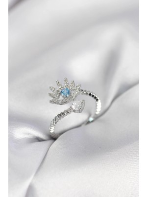 Buğz Gümüş Renk Göz Model Zirkon Taşlı Kadın Yüzük