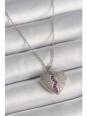 Buğz 316L Çelik Gümüş Renk Zincir Zirkon Taşlı Kalp Model Kadın Kolye