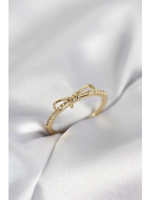Buğz Fiyonk Model Zirkon Taşlı Gold Renk Kadın Yüzük