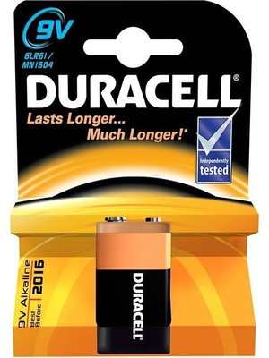 Duracell 9 Volt Alkalin Pil Uzun Süreli Güç Sağlayan 1 Adet Siyah Renkli Pil