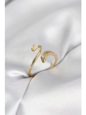 Buğz Gold Renk Yılan Model Zirkon Taşlı Kadın Yüzük