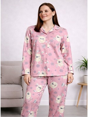 Miss Adella Kadın Düğmeli 4 Mevsim Dik Yaka Ince Desenli Eşofman Pijama Takımı