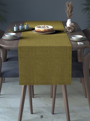 Perle Perle Home Keten Dokulu Runner Yağ Yeşili Renk Dekoratif Şık Runner Örtü