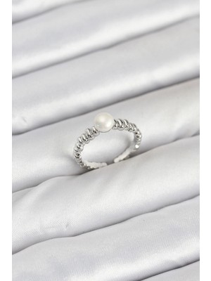 Buğz Pirinç Gümüş Renk Göbek Inci Model Kadın Yüzük