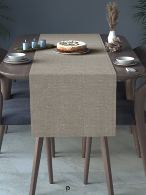 Perle Perle Home Keten Dokulu Runner Taş Rengi Renk Dekoratif Şık Runner Örtü